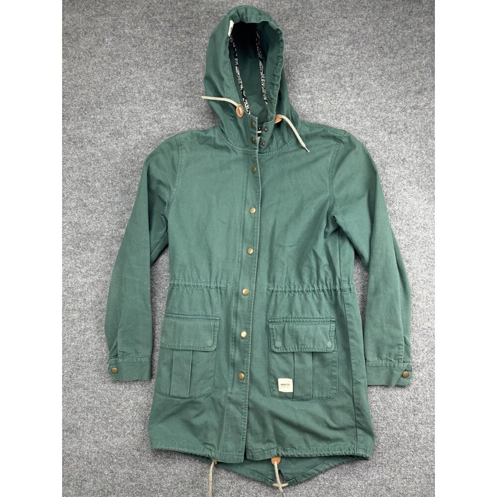 Wemoto Jacket Womens Large Green Hooded Parka Cotton Drawstring Utility Casual